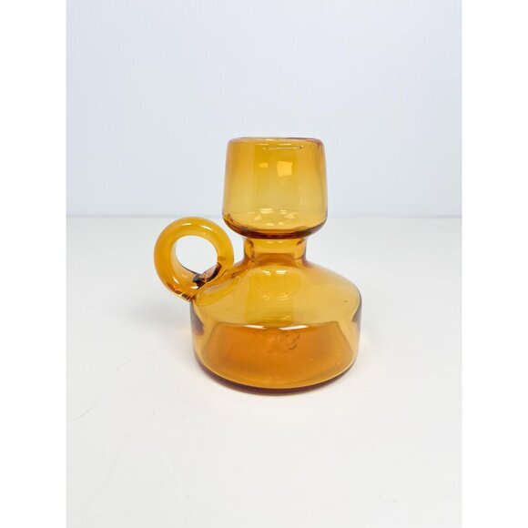 Vintage MCM amber coloured small art glass vase - hand blown, mid century modern - Picture 1 of 8